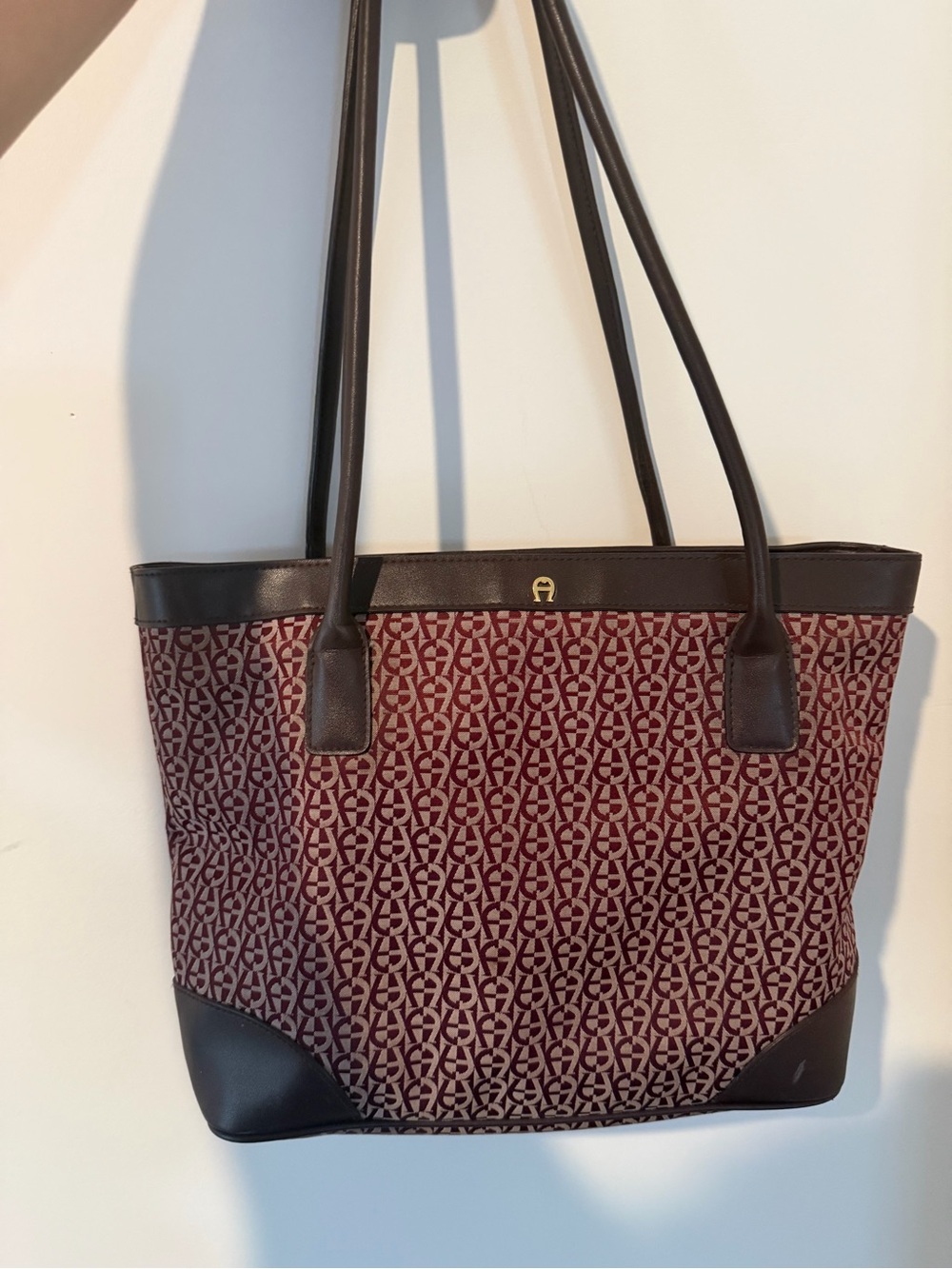 Vintage Y2K Etienne Aigner Brown and Burgundy Logo Tote